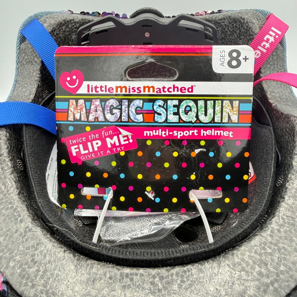 Magic Sequin Bike/Scooter Helmet Kids 8+ Denim Purple Black Hearts Sequins NWT